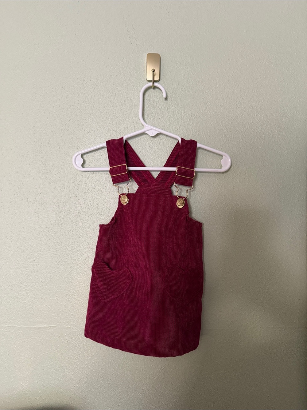 Kids Corduroy Pinafore Dress - Burgundy